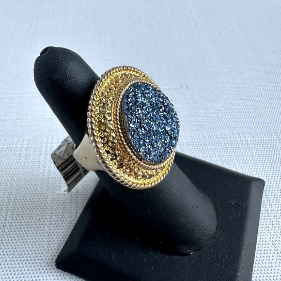Y2K Gold Tone Statement Druzy Look Ring Size 6 New With Tags - Picture 2 of 11